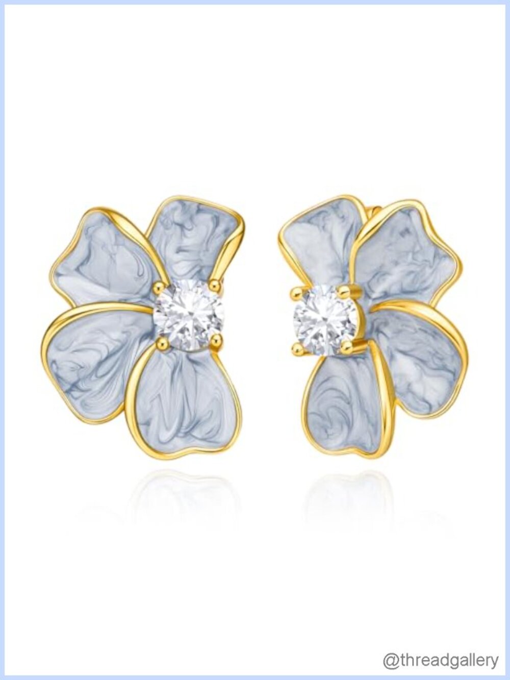 Flower Stud Earrings 14k Gold Plated with Cubic Zirconia